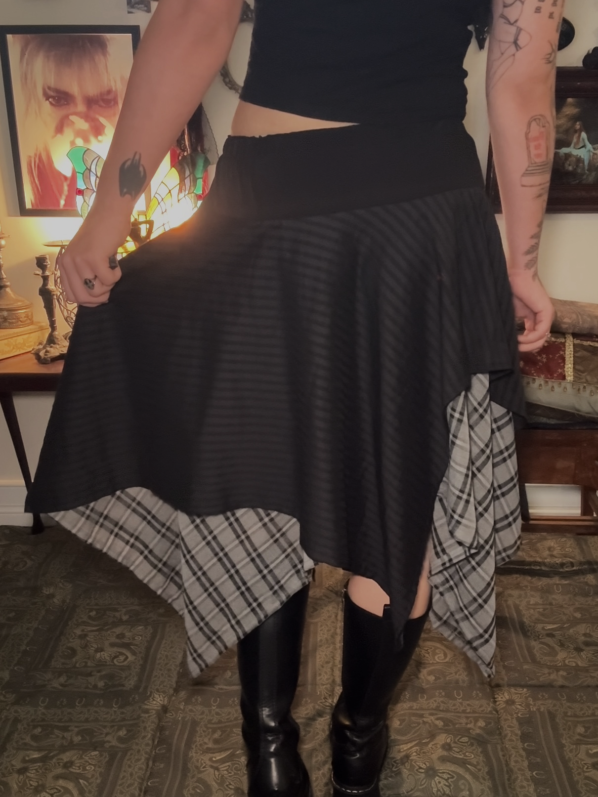 Twyla Hanky hem skirt - Black/Grey Check (16)