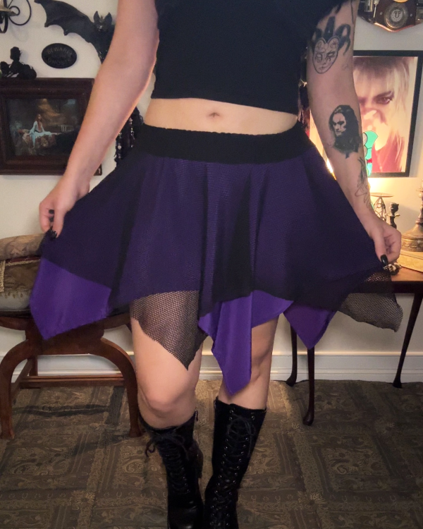 Twyla Hanky Hem Skirt - Purple/Black Mesh (18-20)