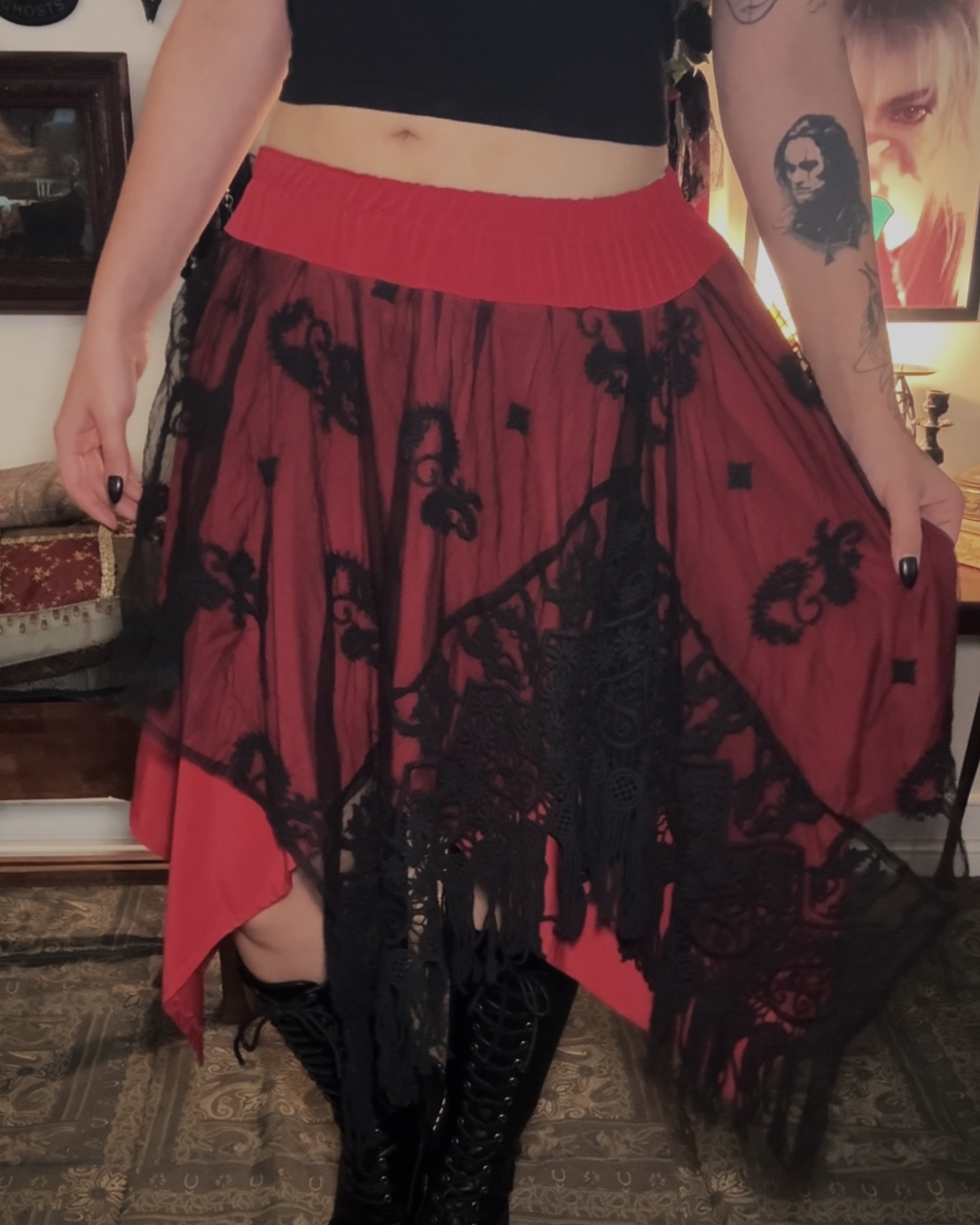 Twyla Hanky hem skirt - Black Fringed Tulle (16-18)