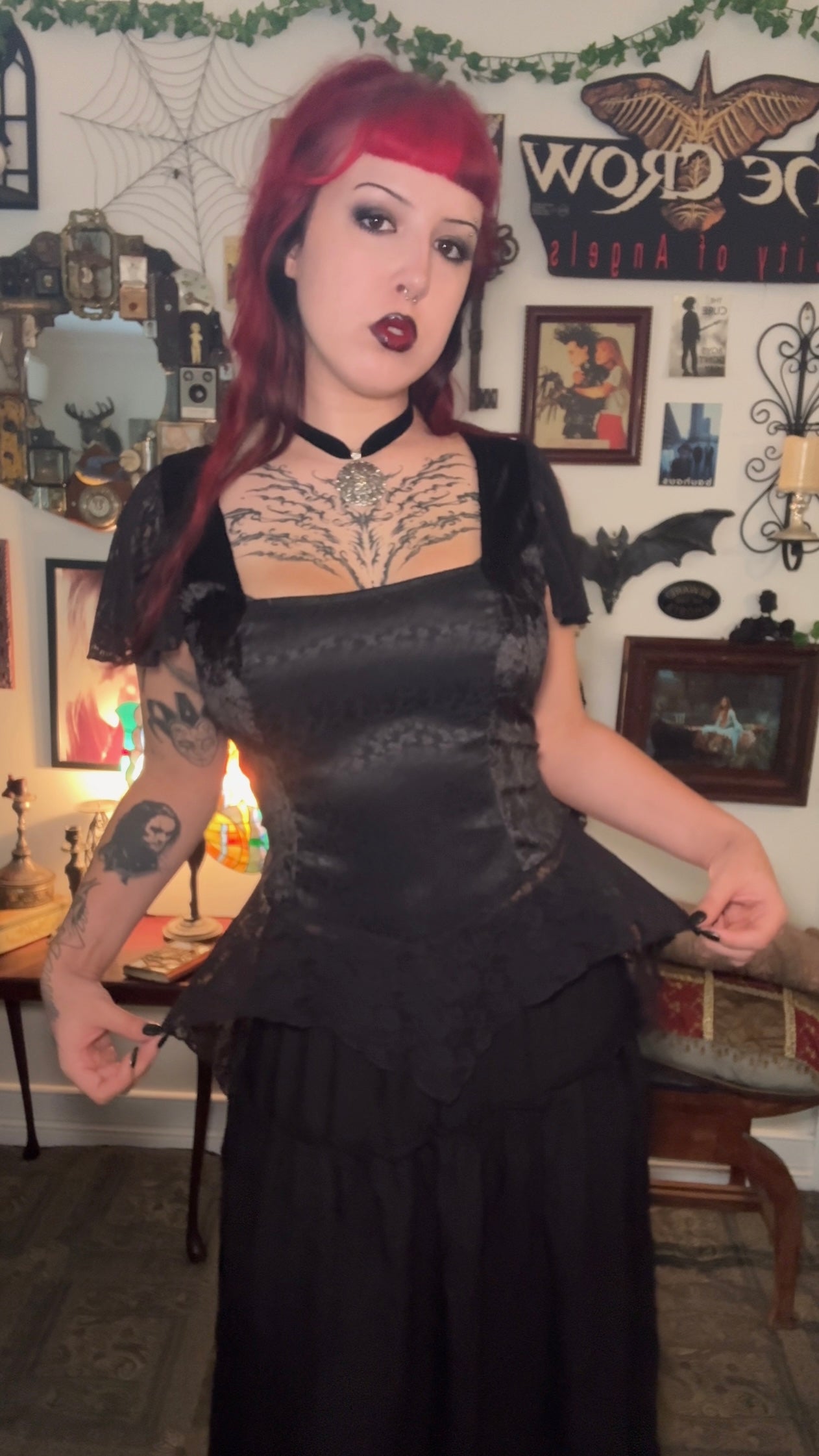 Lilith top - Black with Lace Hanky Hem (14-16)