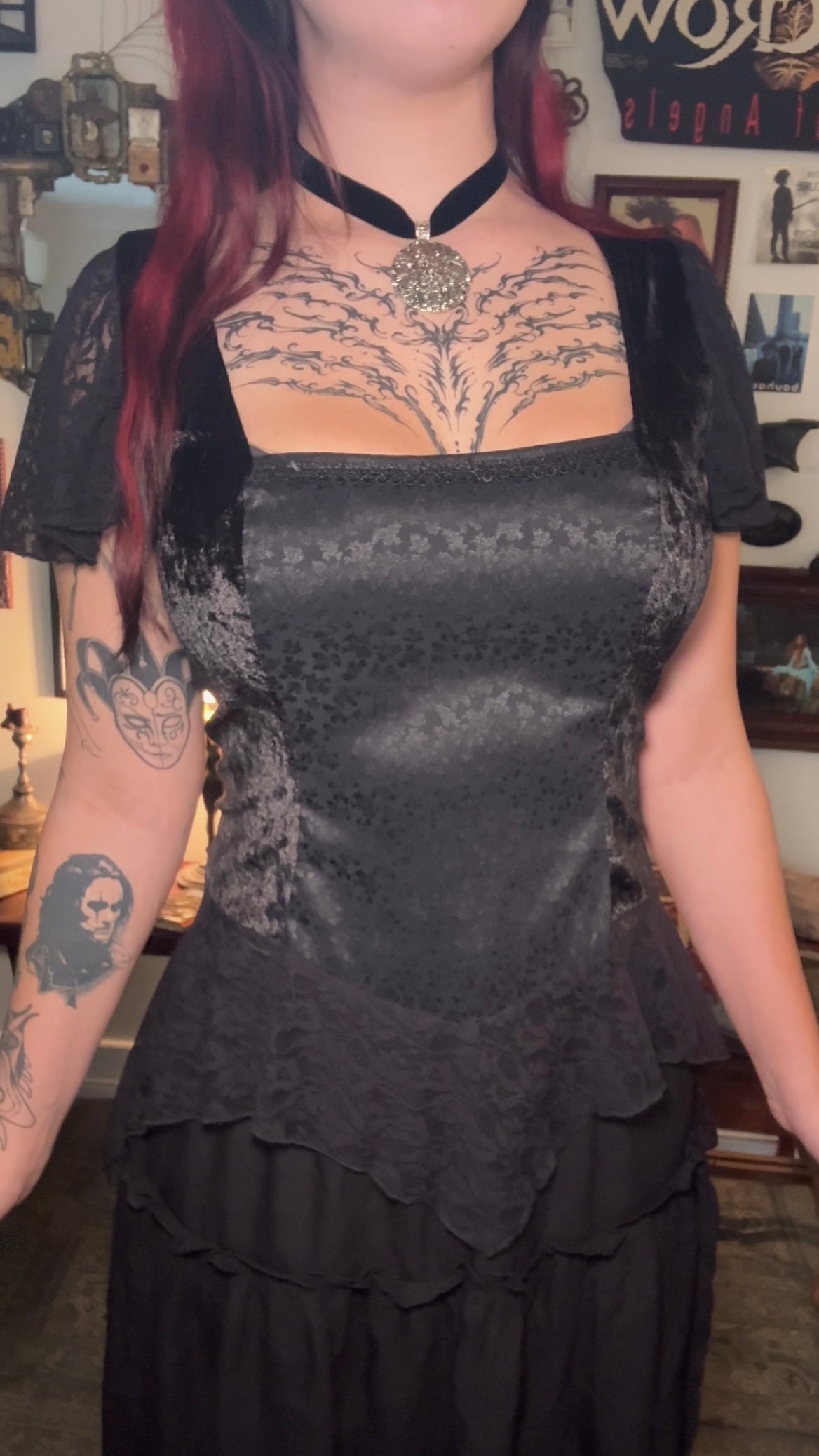 Lilith top - Black with Lace Hanky Hem (14-16)