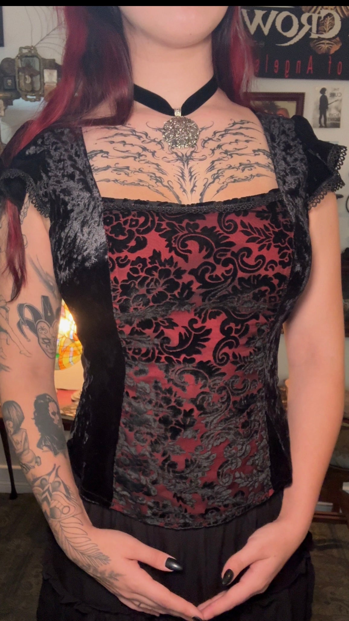 Lilith top - Black with Devore (14-16)