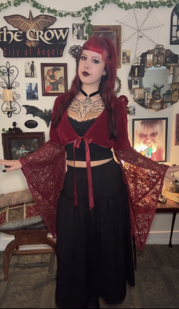 Dahlia Bolero Top - Blood Red (12-14)