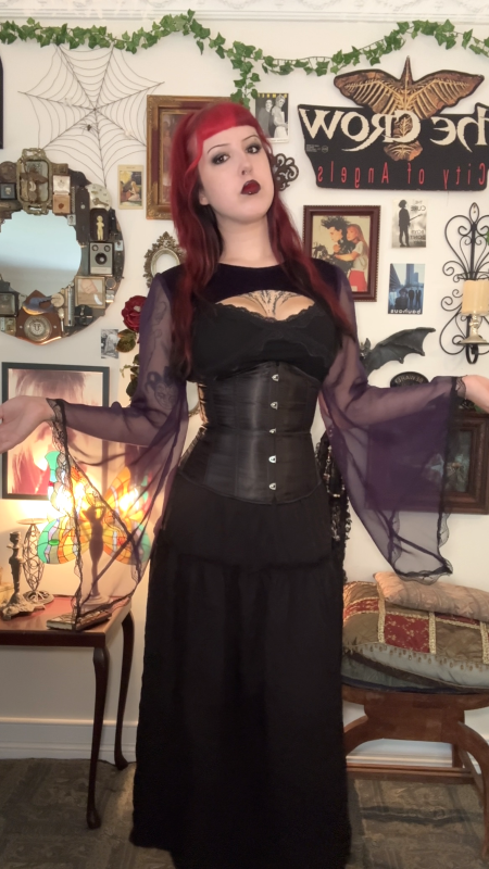 Lucinda Bolero Top - Purple Velour with Sheer Sleeves (L-XL)