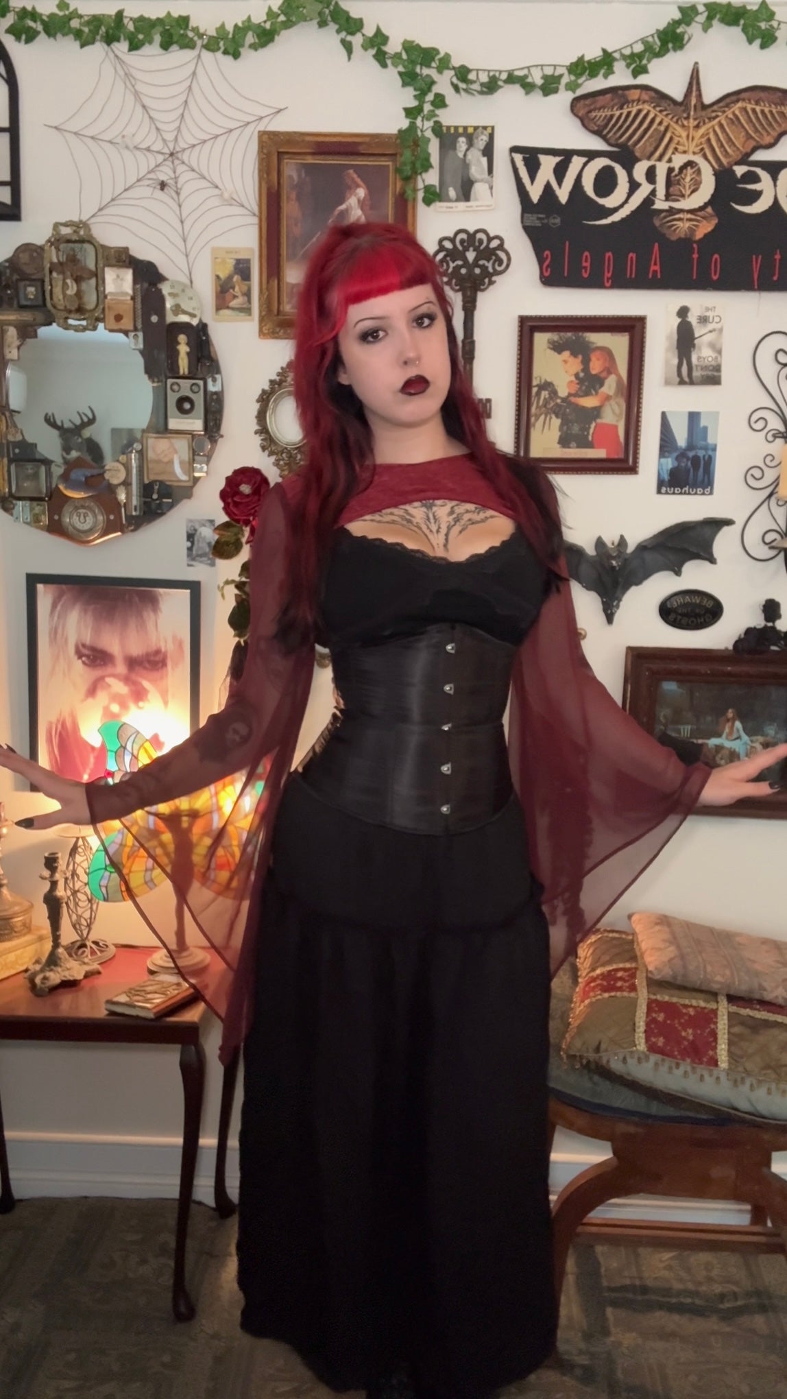 Lucinda Bolero Top - Burgundy Velour with Sheer Sleeves (M-L)