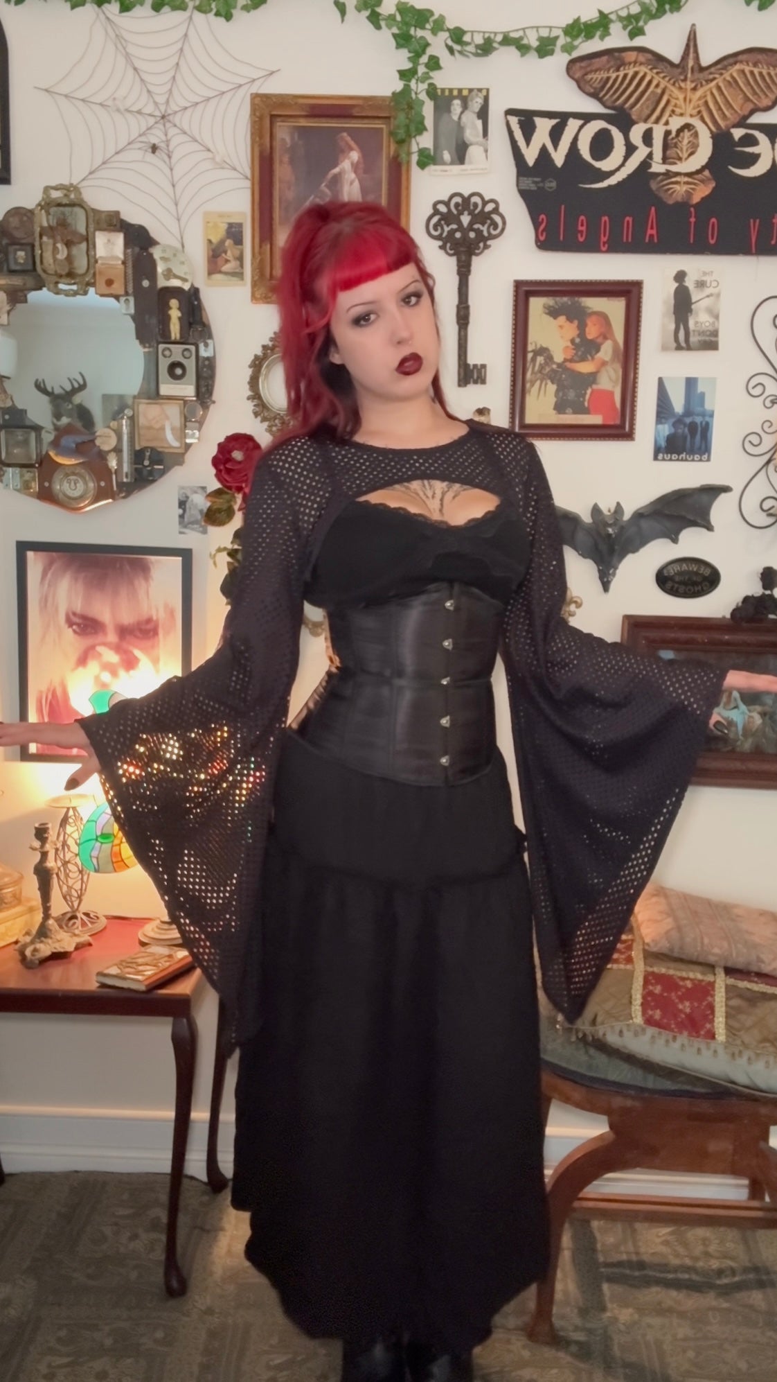 Lucinda Bolero Top - Black Holey Mesh (XL)