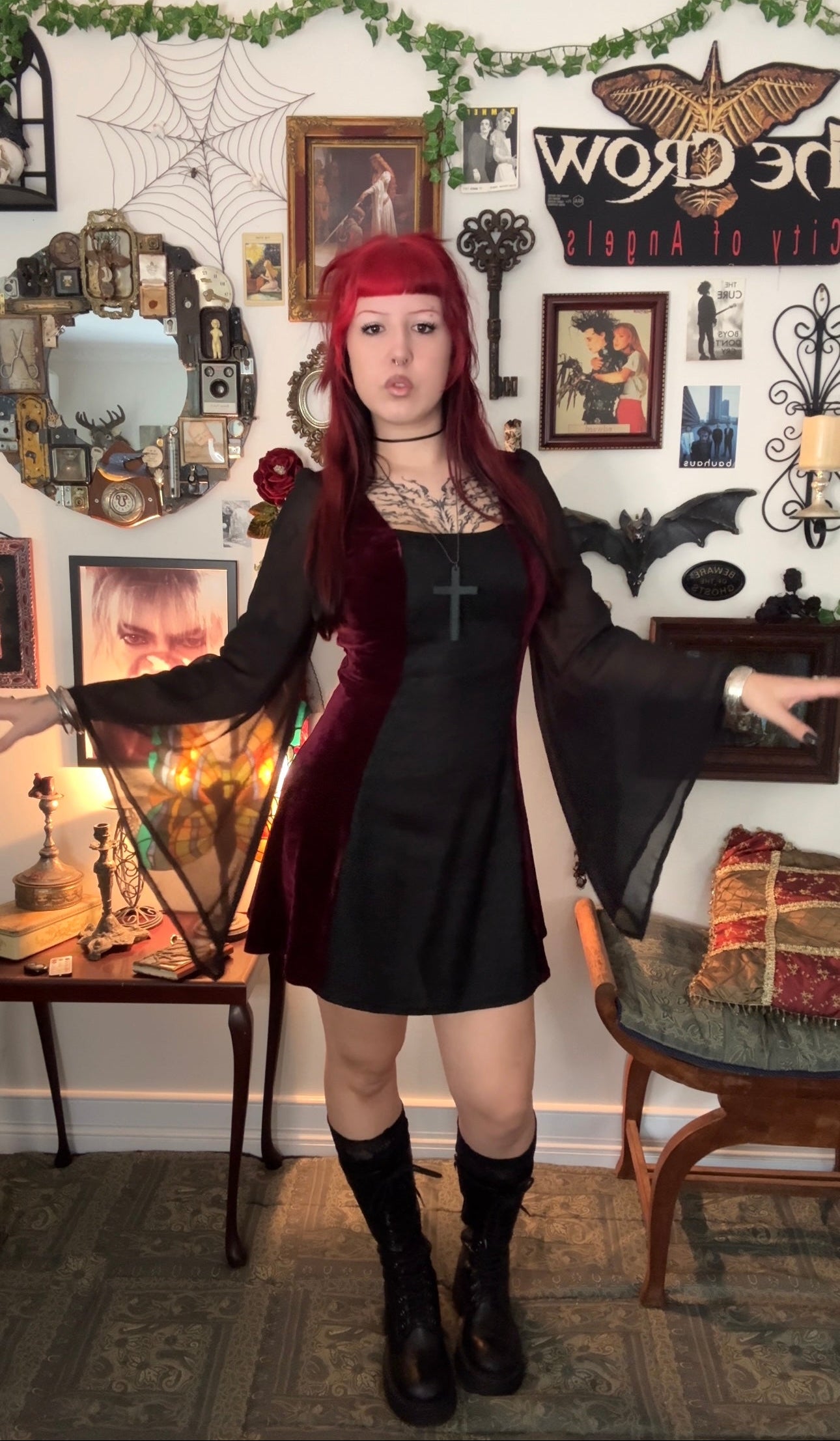 Cordelia Dress - Burgundy and Black (Size 14-16)