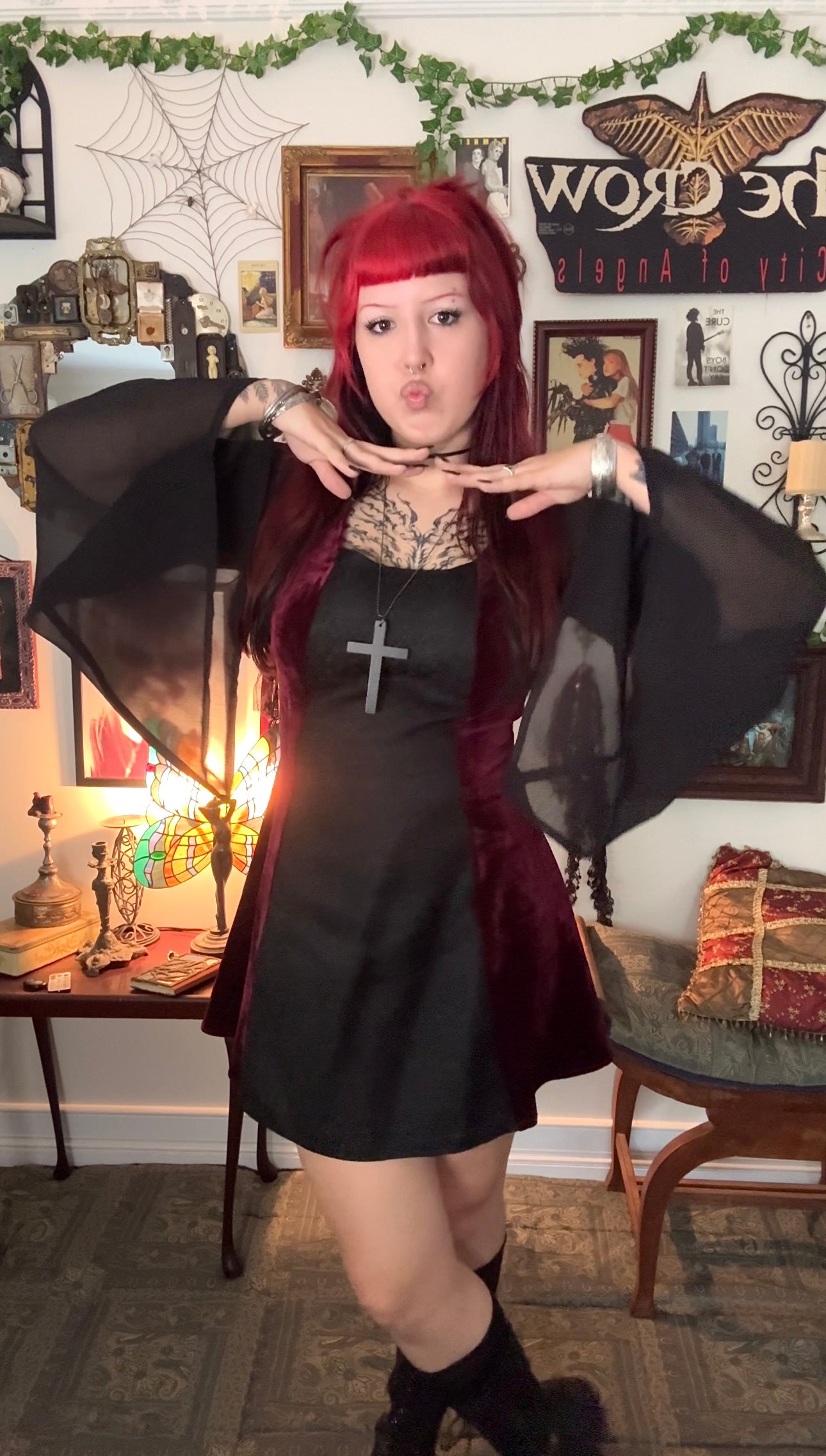 Cordelia Dress - Burgundy and Black (Size 14-16)
