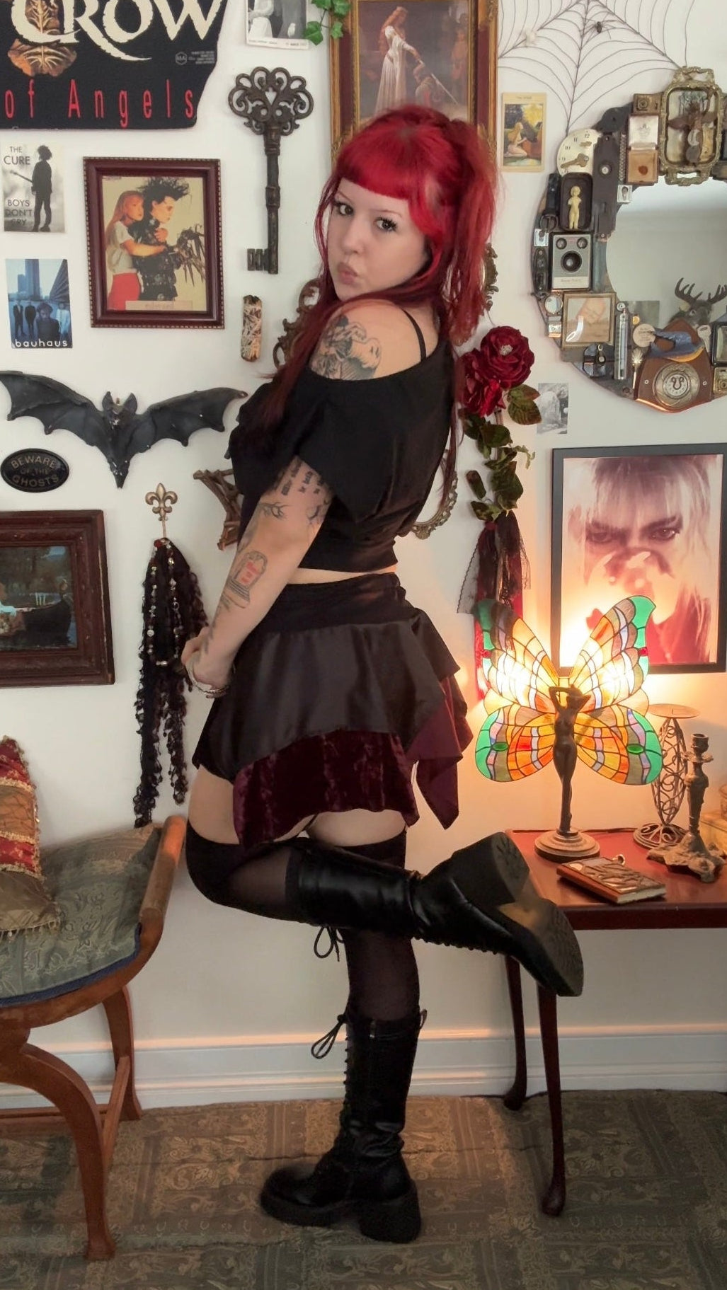 Nyx Hanky Hem Mini Skirt - Black/Burgundy (Size 10-12)