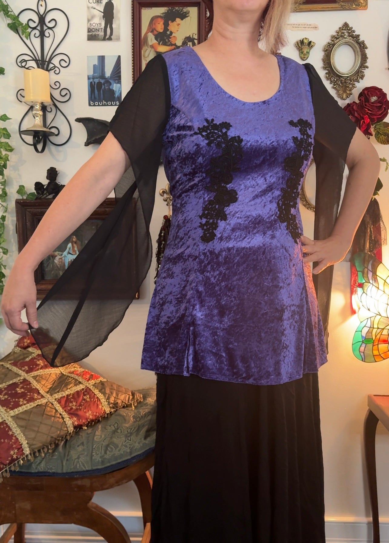 Lenore Dress - Purple with Black Lace Trim (18-20)