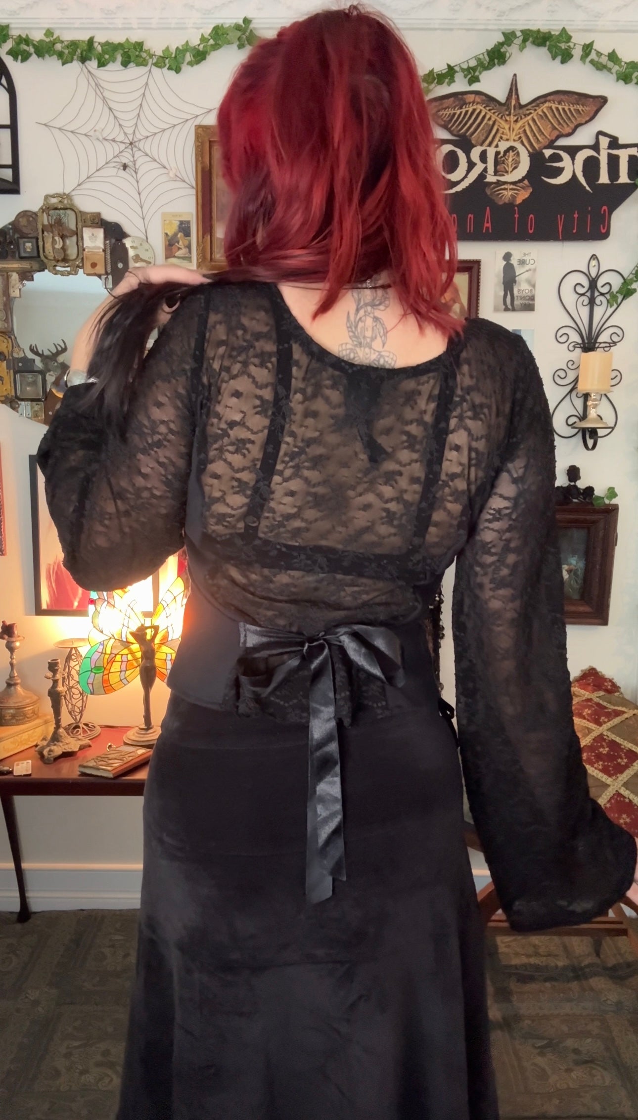 Lilith top - Black with Lace Sleeves (Size 14-16)