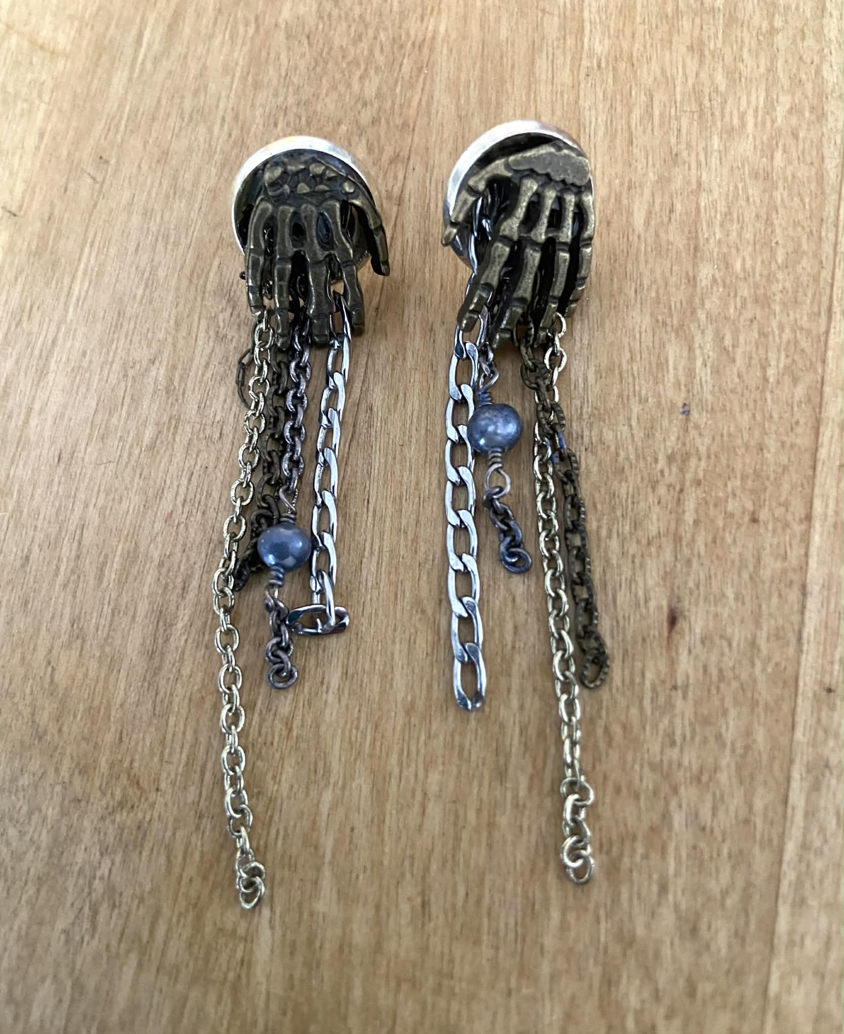 Skeleton Hand and Chain Stud Earrings