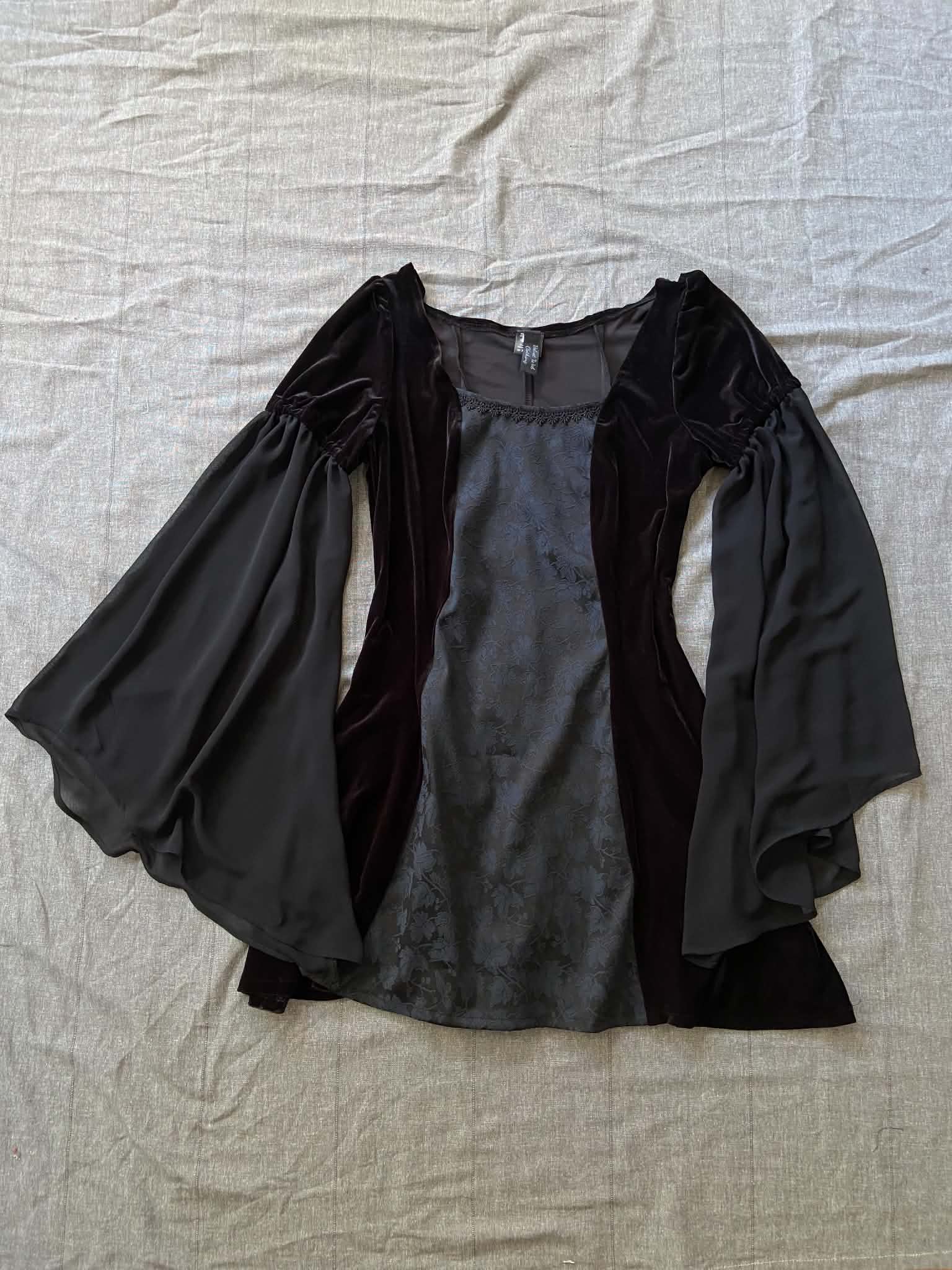 Cordelia Dress - Black Velour with Satin Brocade (Size 12)