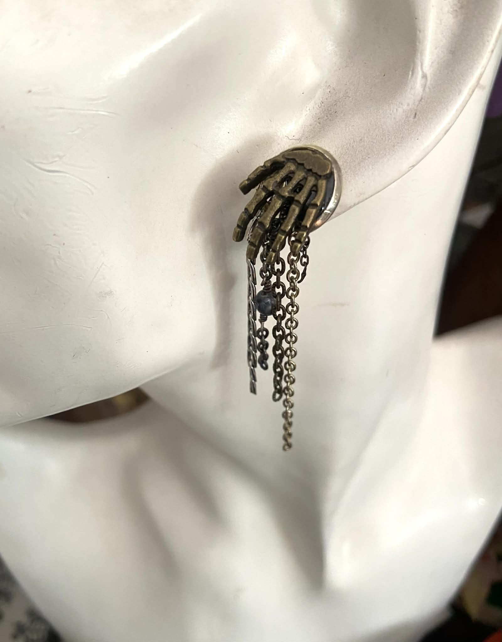 Skeleton Hand and Chain Stud Earrings