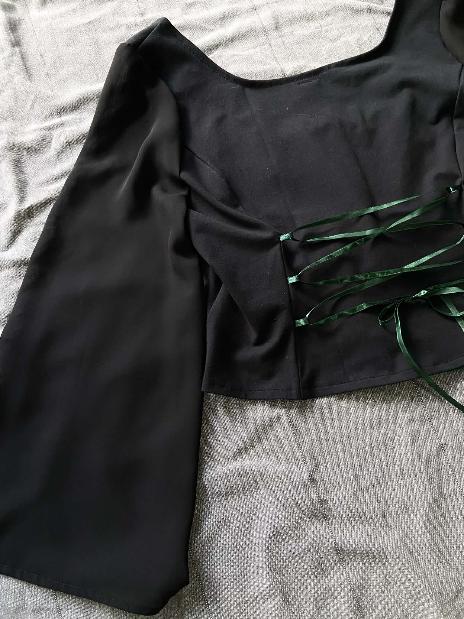 Lilith top - Black with Green Velvet (16-18)