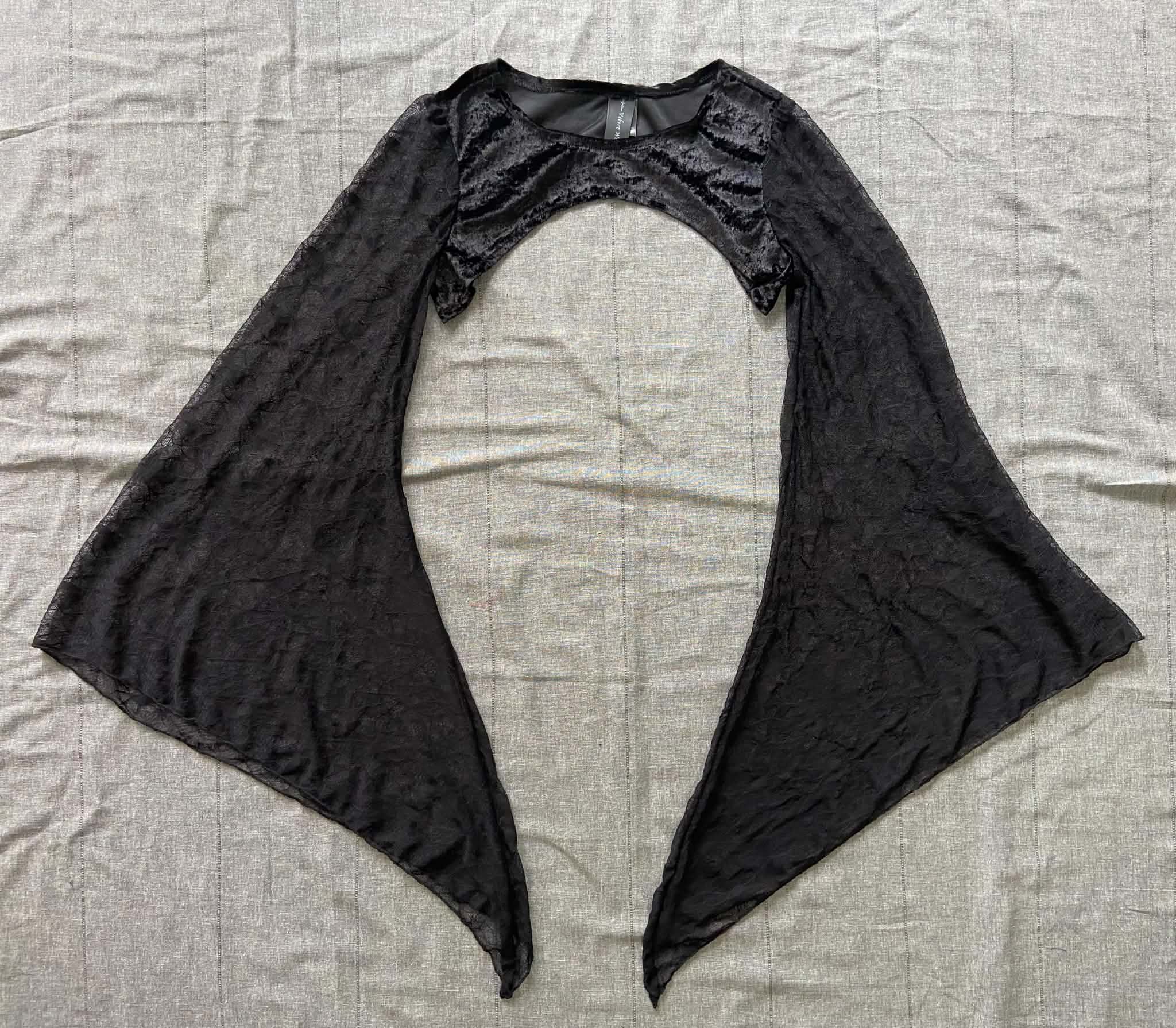 Lucinda Bolero Top - Black Velour with Spiderweb Sleeves (M)