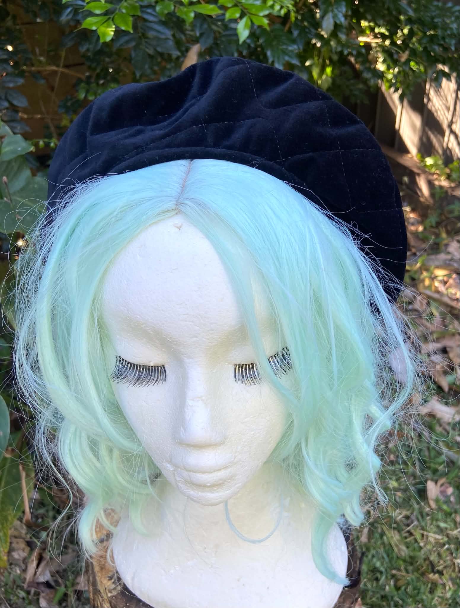 Beret- Black Quilted Velvet with Red Cross