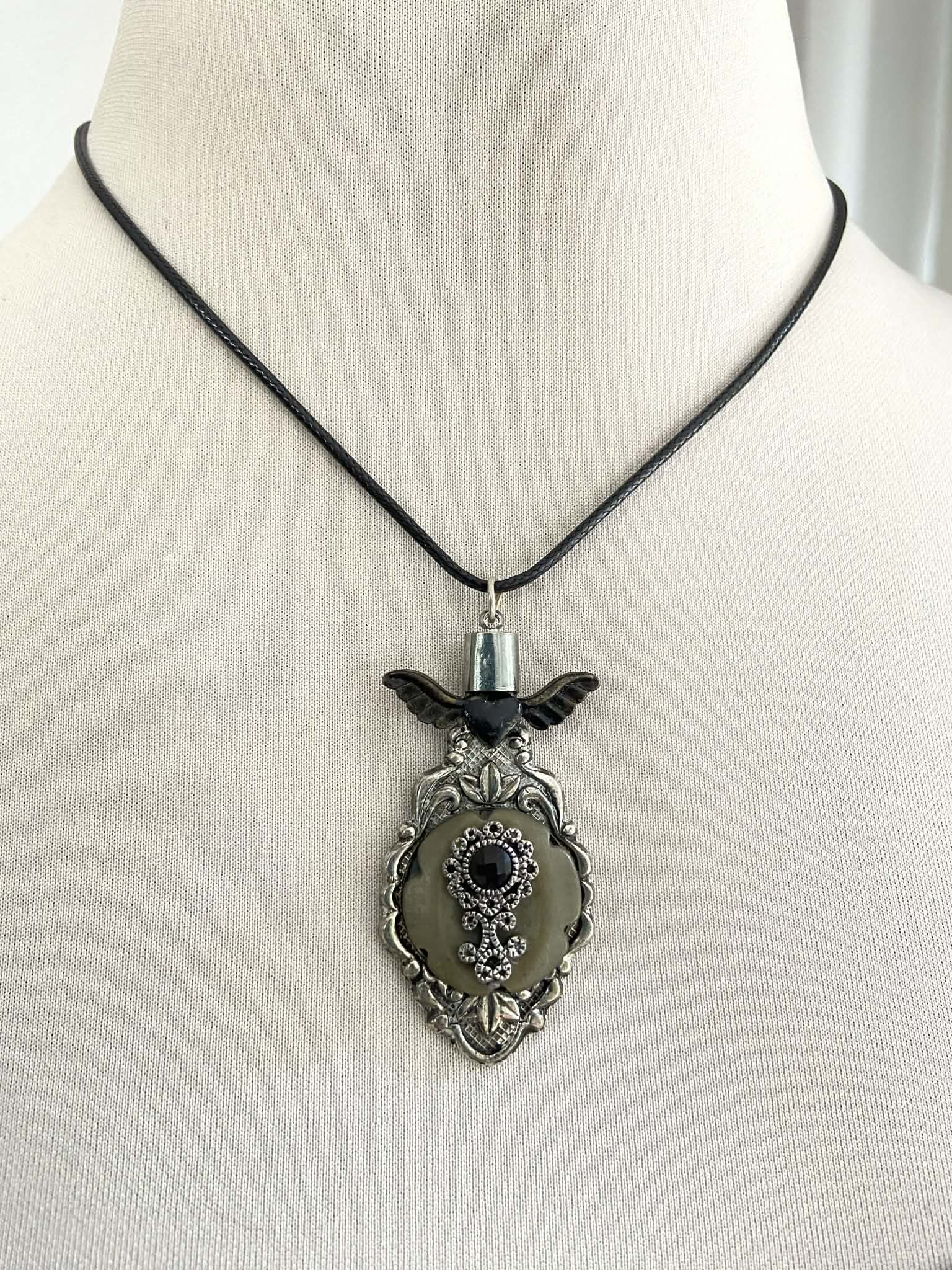Vintage Spoon Pendant with Black Jewel