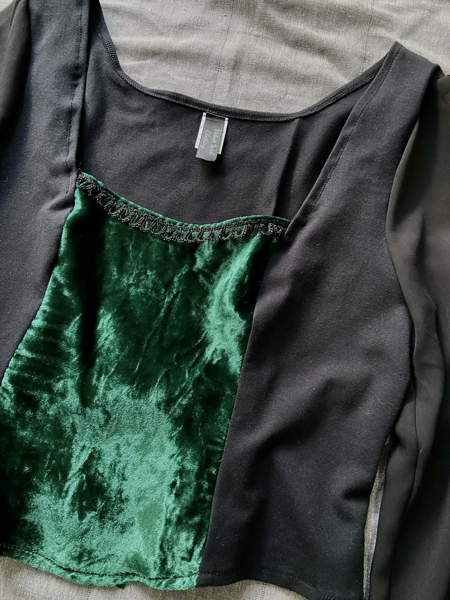 Lilith top - Black with Green Velvet (16-18)