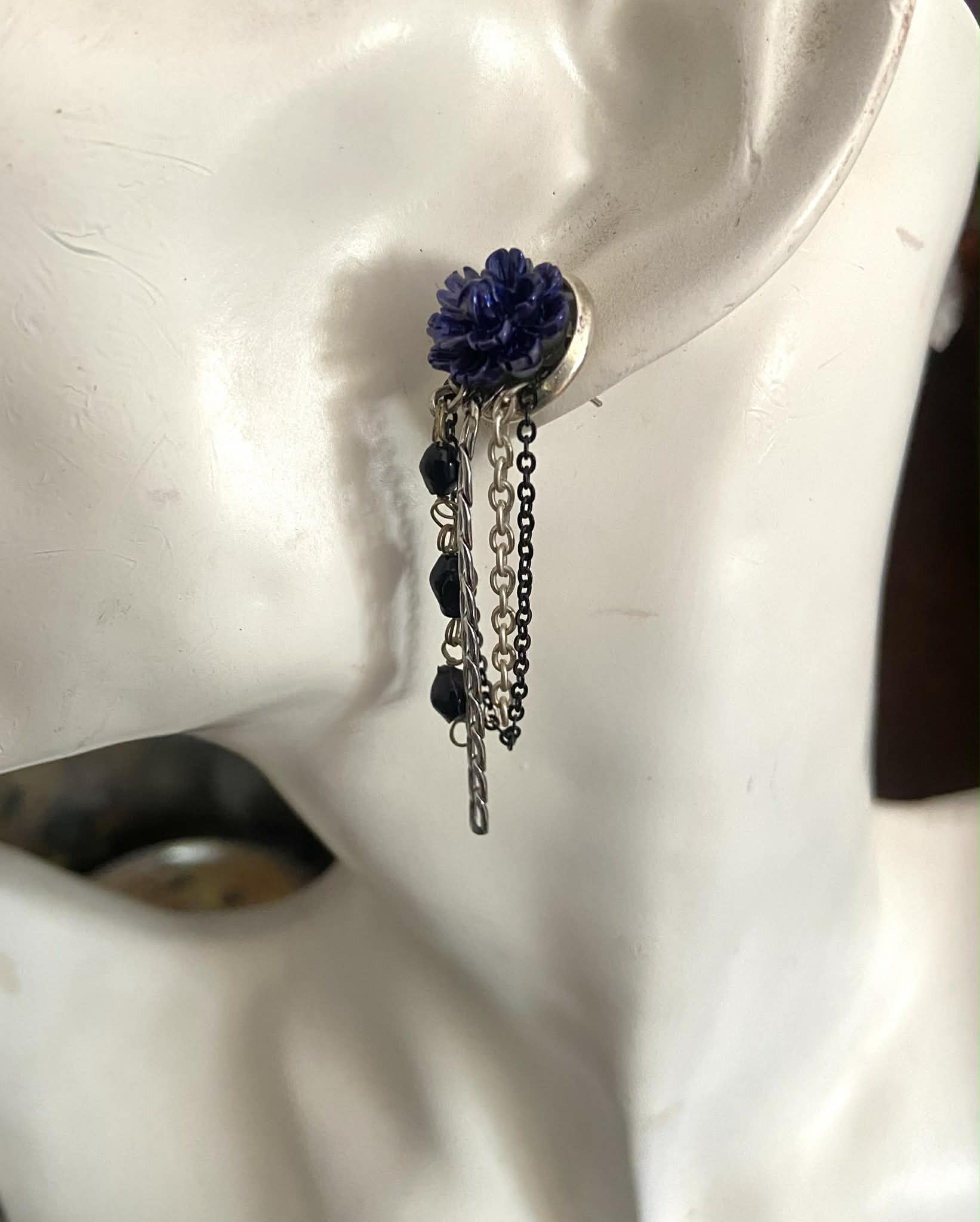 Flower and Chain Stud Earrings