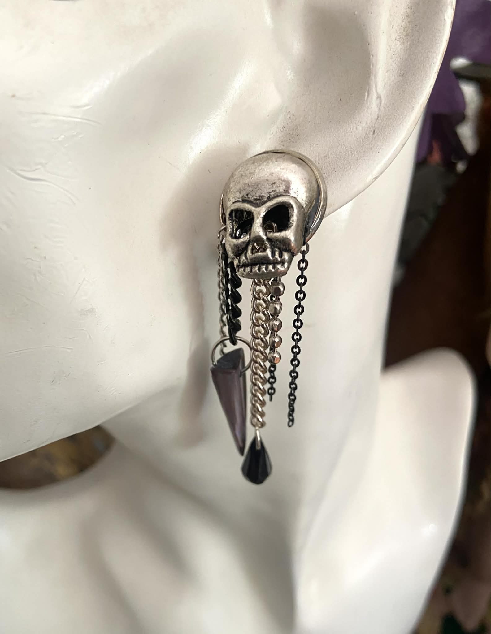 Skull and Chain Stud Earrings