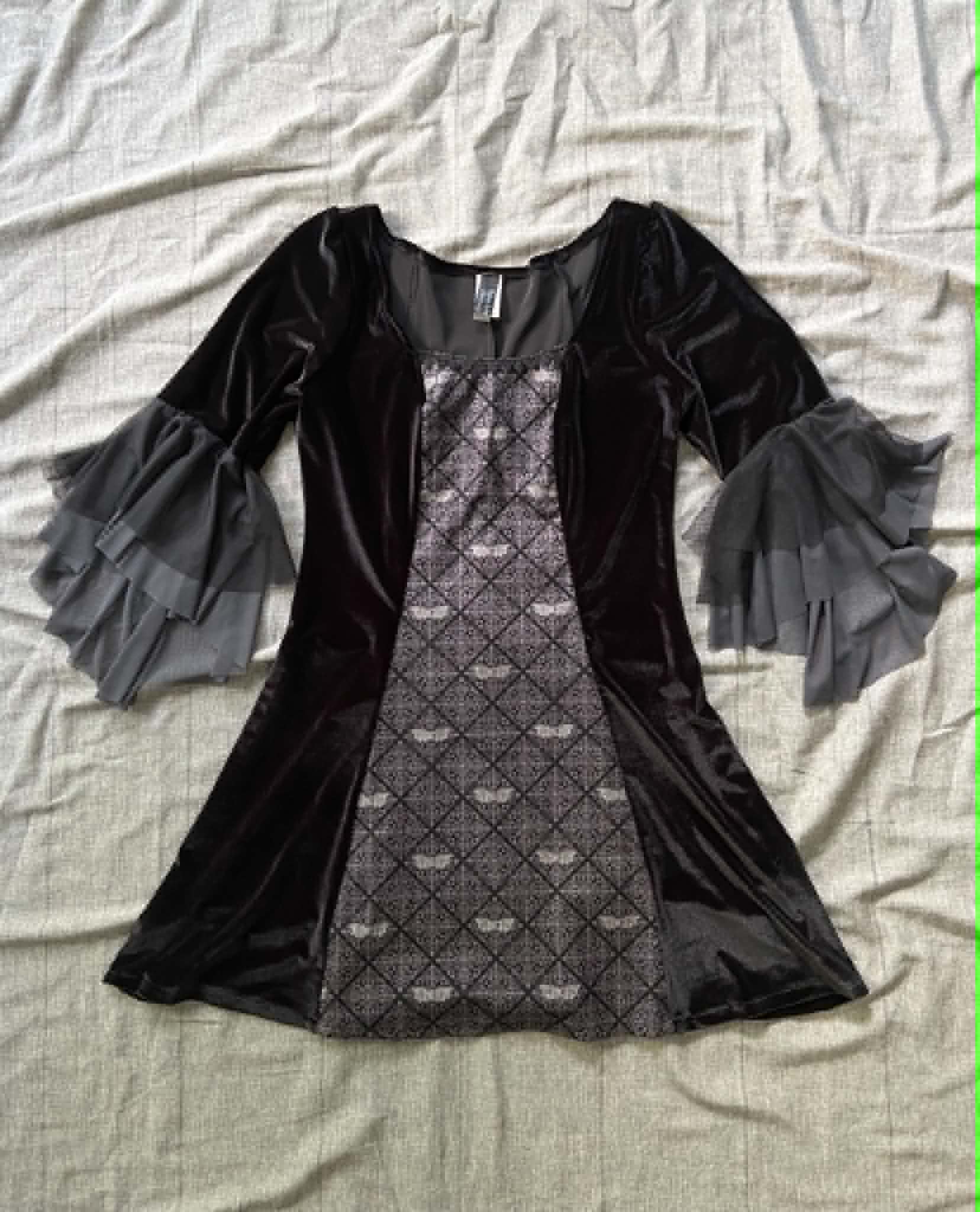 Cordelia Dress - Black Velour with Bats (Size 12-14)