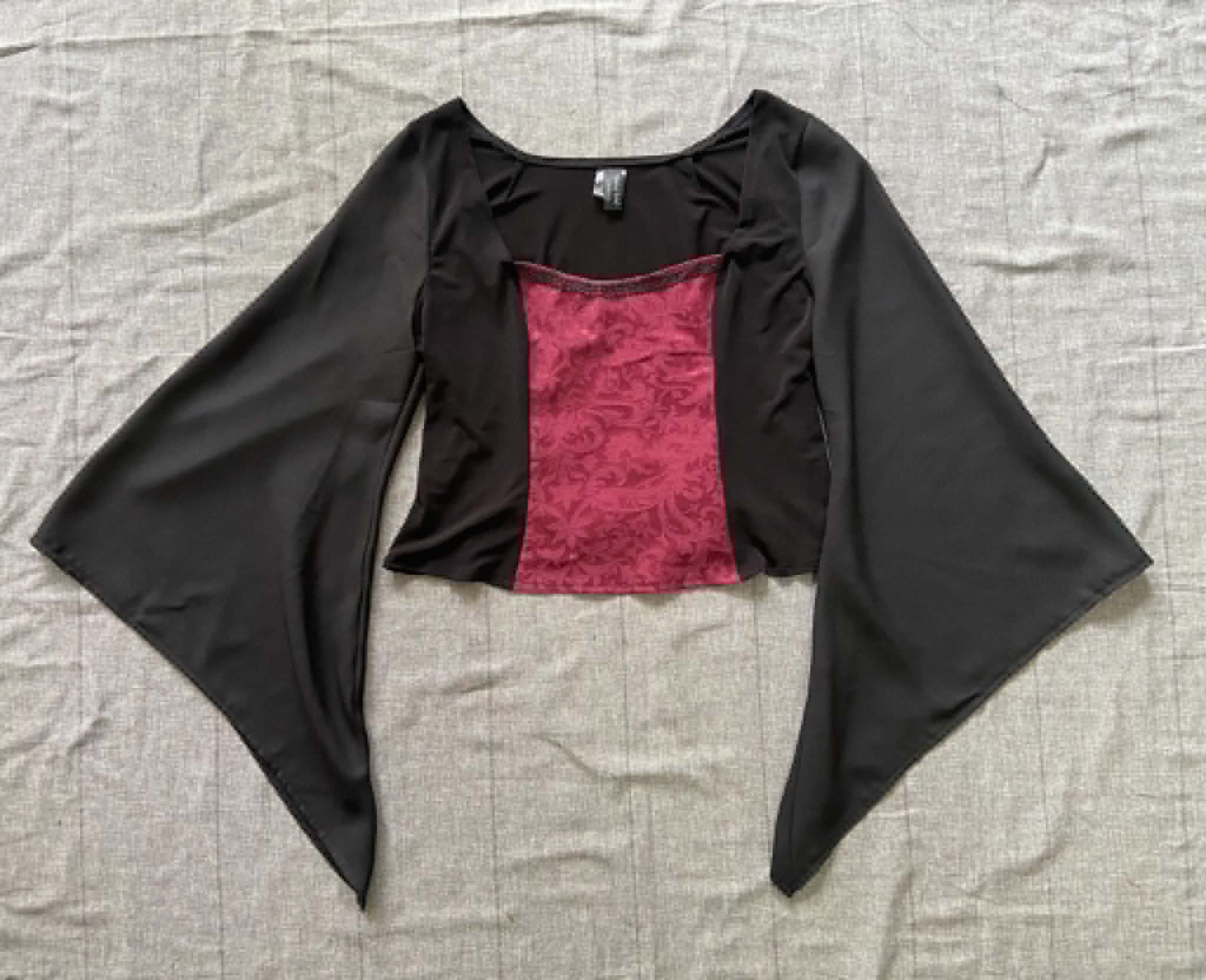 Lilith top - Black with Burgundy Brocade (Size 16-18)