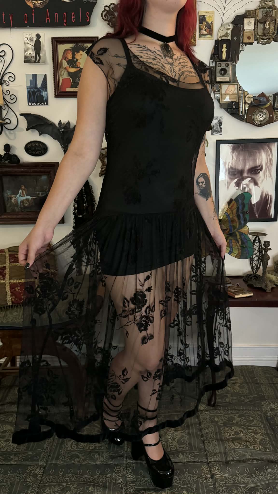 Vintage Velvet Flock Lace Dress (12)
