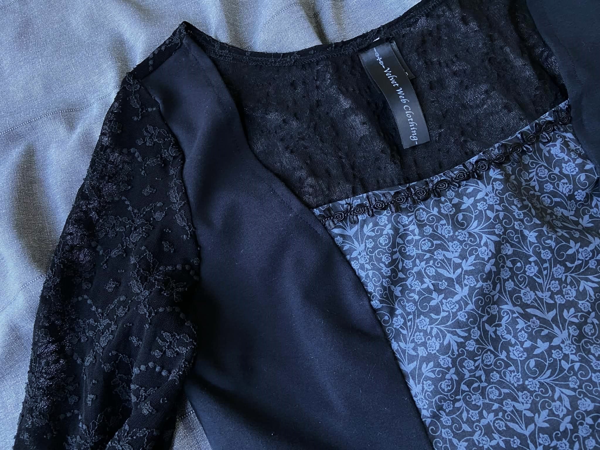 Lilith top - Black with Lace Sleeves (Size 14-16)