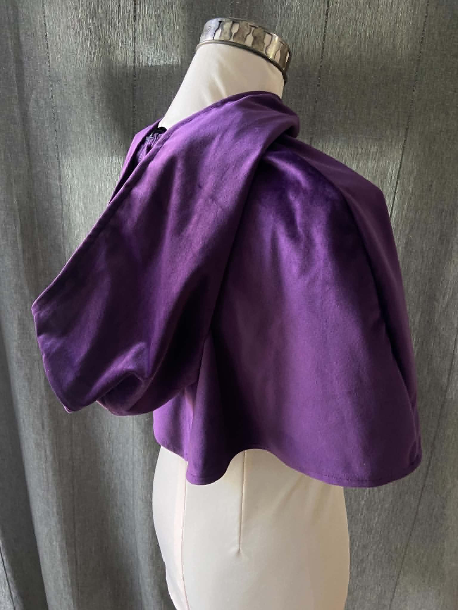 Purple Velvet Capelet with Hood