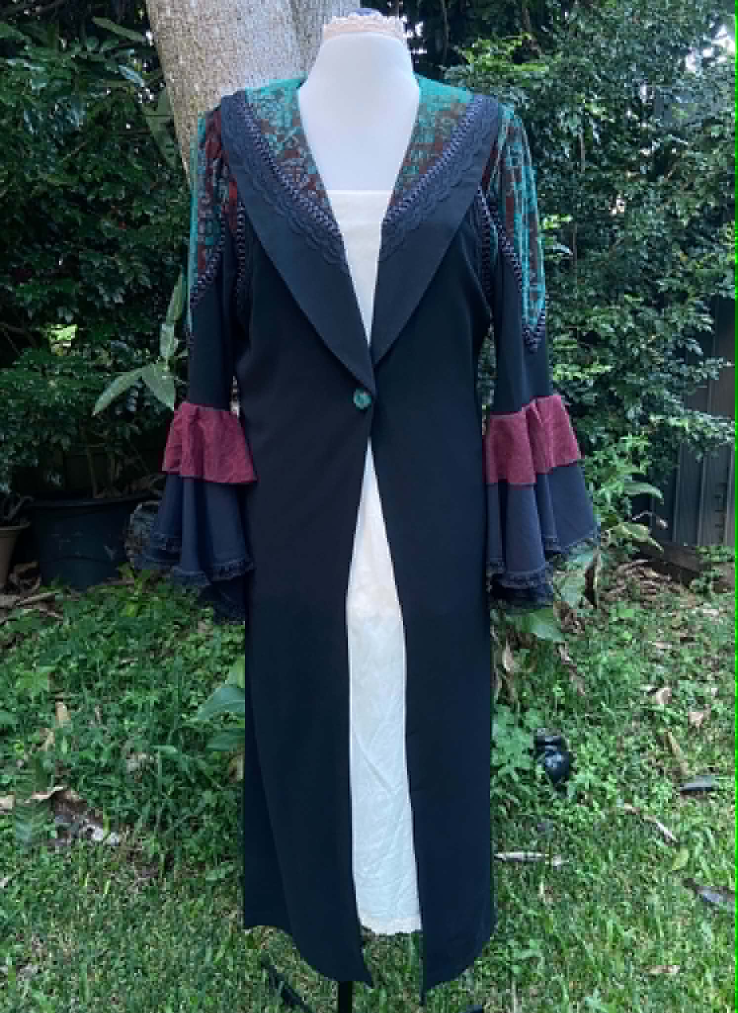 Long Coat with Velvet Trim - Revamped (size 12-14)