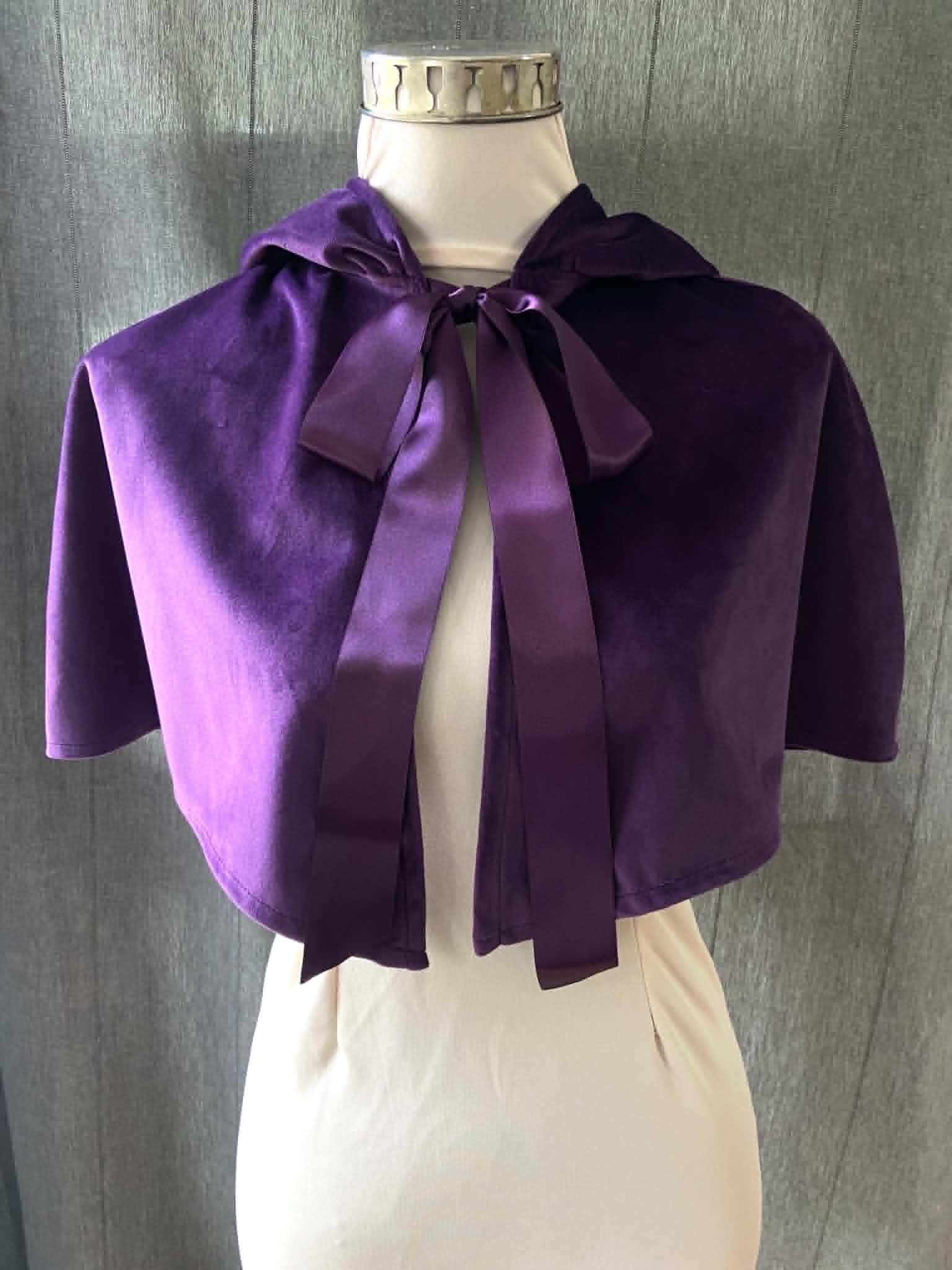 Purple Velvet Capelet with Hood