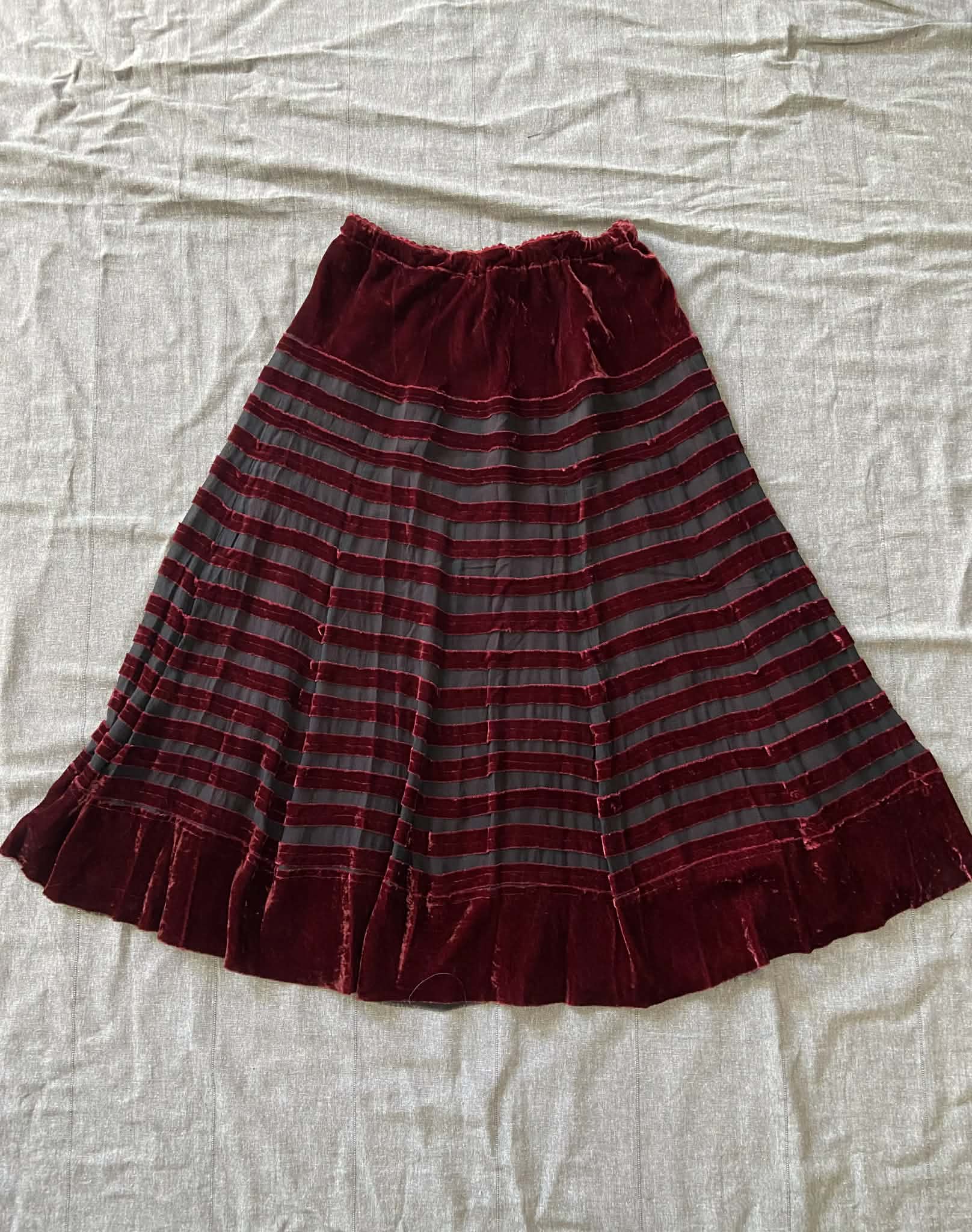 Vintage Dark Red Velvet Stripe Skirt (size 12)