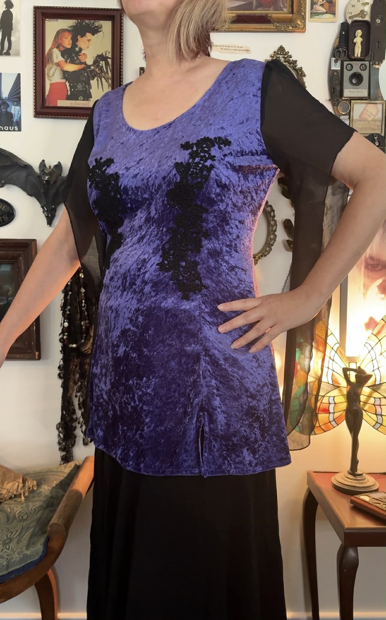 Lenore Dress - Purple with Black Lace Trim (18-20)