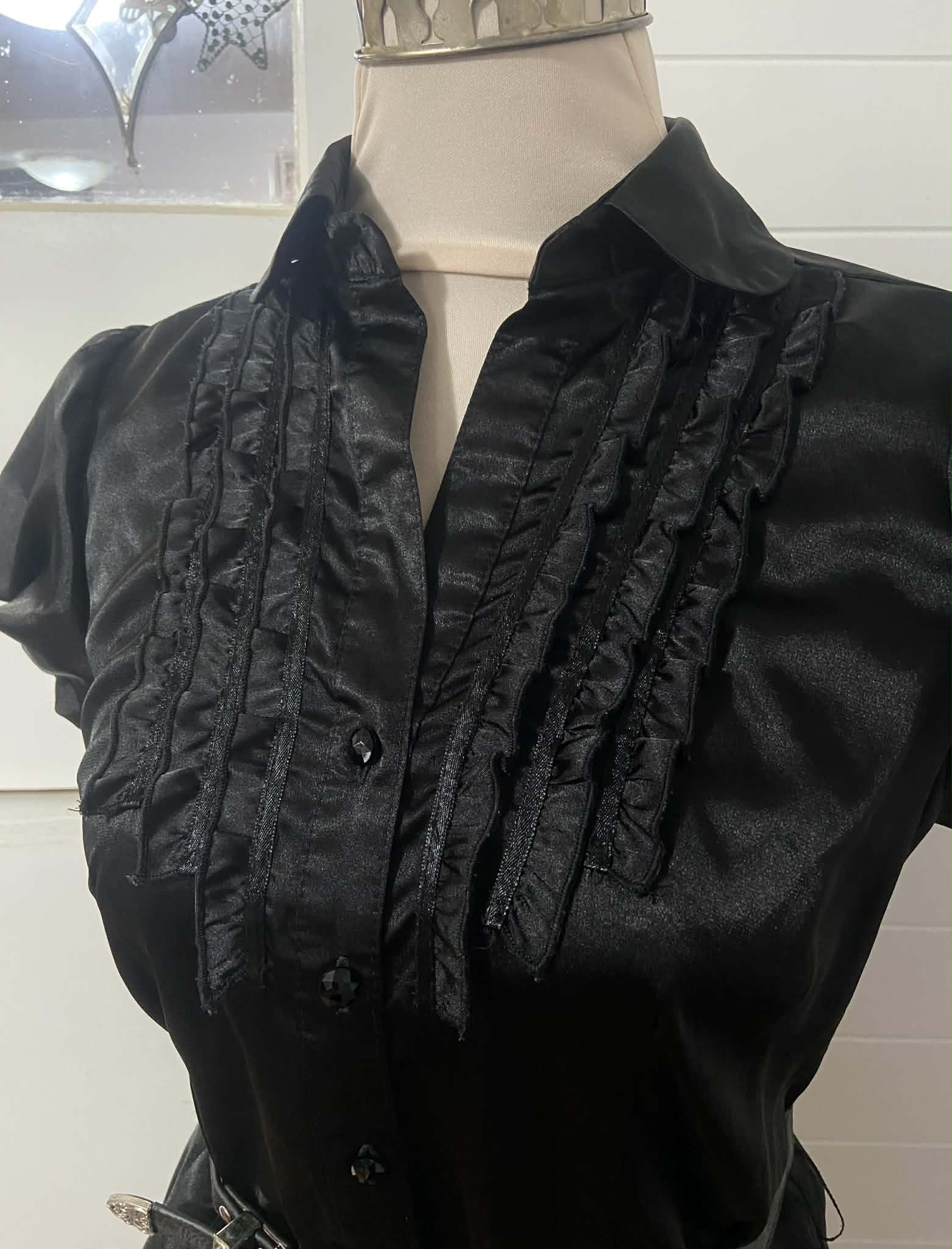 Vintage Satin Blouse with Frill Trim (Size 12)