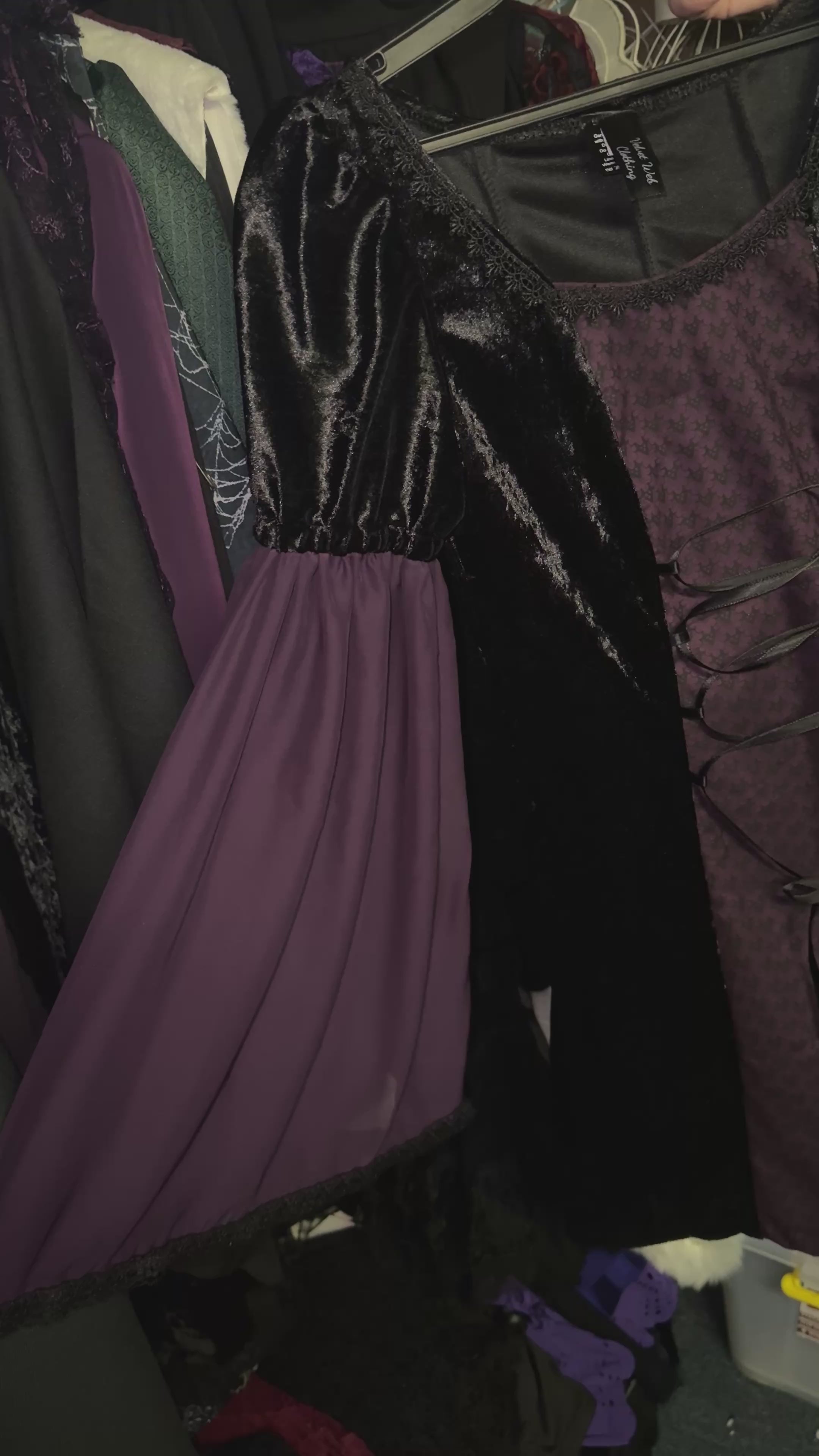 Cordelia Dress - Black Velour with Lacing (Size 8-10)
